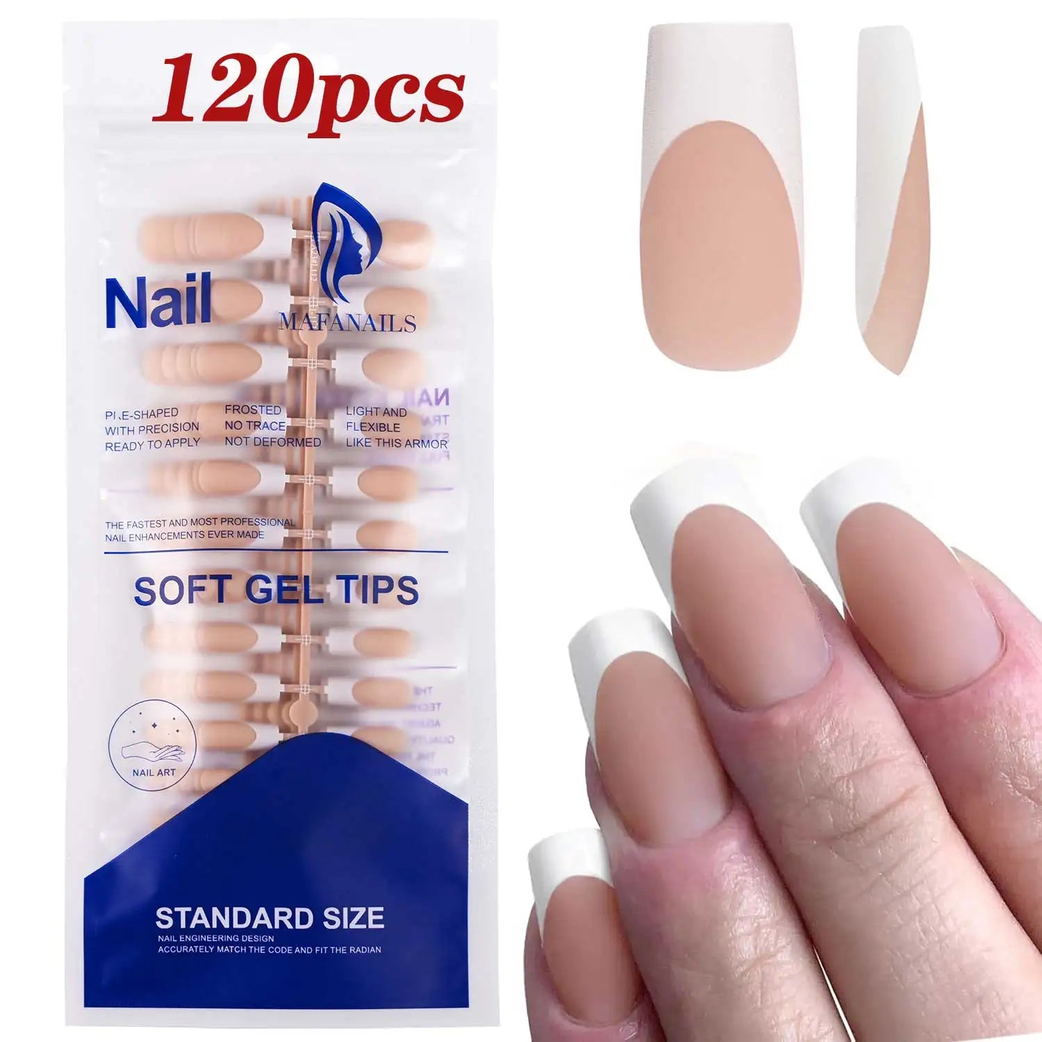 120/150 stk. matte hvite franske gelnegletipps medium mandel hudfargede presse-on negler 0,75-2,6 cm rosa/hudfargede ABS myke gelnegletipps