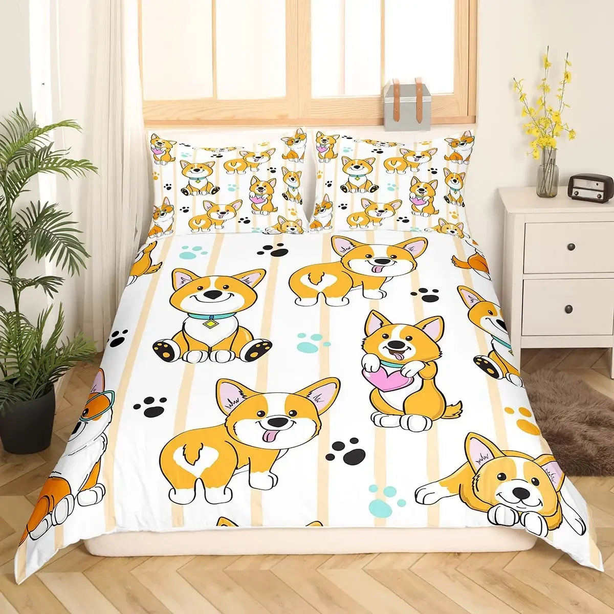 Juego de ropa de cama para niños con diseño de perro bonito, edredón de dibujos animados de perros para niños y niñas, funda de edredón de poliéster con diseño de animales de mascotas.