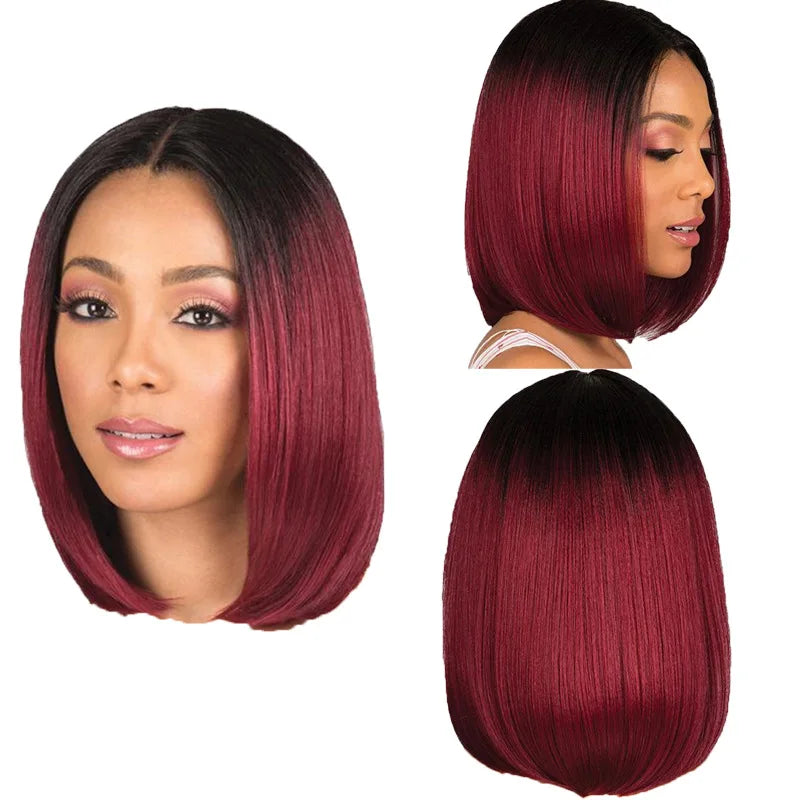 Hot selling synthetic wig wine red medium gradient Bob female high temperature silk daily holiday party wig full head cover