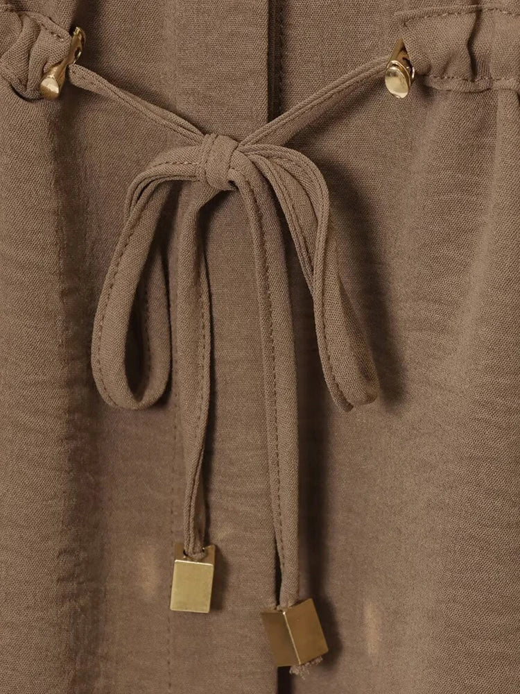 Conjuntos de pantalón para mujer de verano, camisa y blusa, tops, pantalón, conjunto de dos piezas para mujer, camisa de manga corta marrón, traje de pantalón para mujer