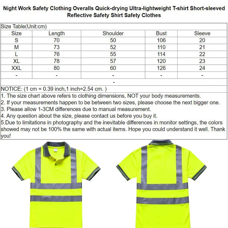 Herreskjorter Nattarbeid Reflekterende arbeidsklær Kortermede Hurtigtørkende arbeidsklær for menn Pustende T-skjorte Topper med høy synlighet