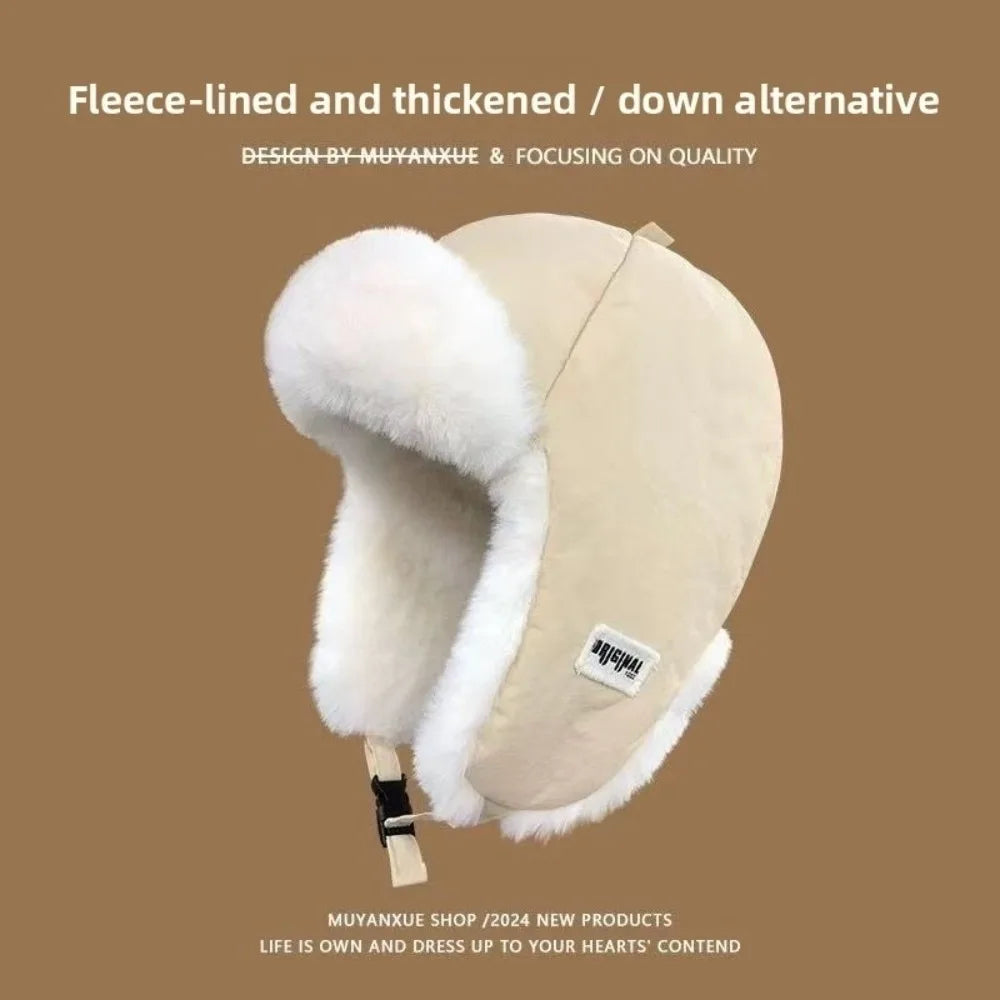 Nuevo sombrero de invierno grueso para mujer Lei Feng, sin ala, gorro de esquí bordado tipo aviador, protección para los oídos, herramientas de abrigo
