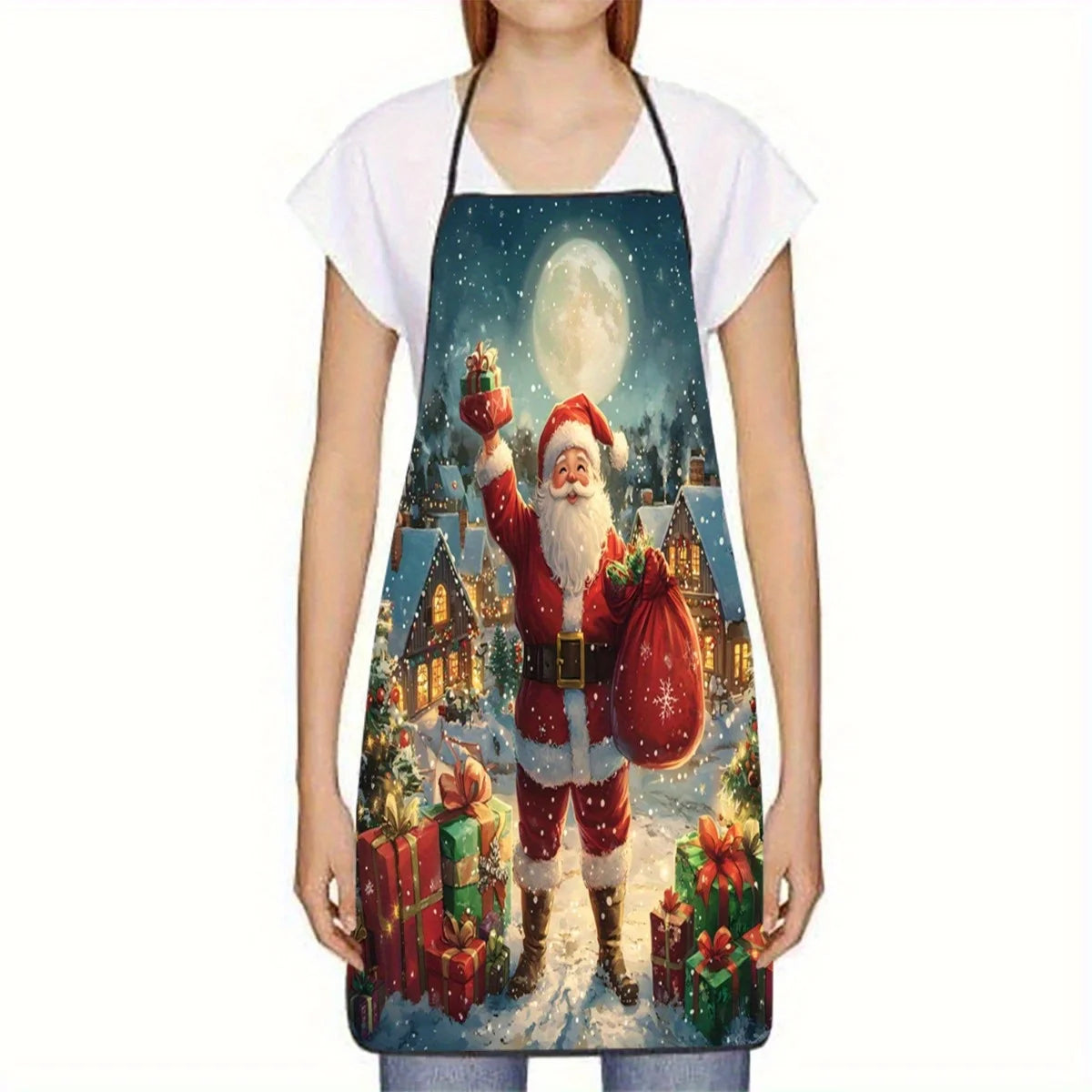 Super Festive Christmas Apron – Santa Claus, Snow Village & Holiday Magic