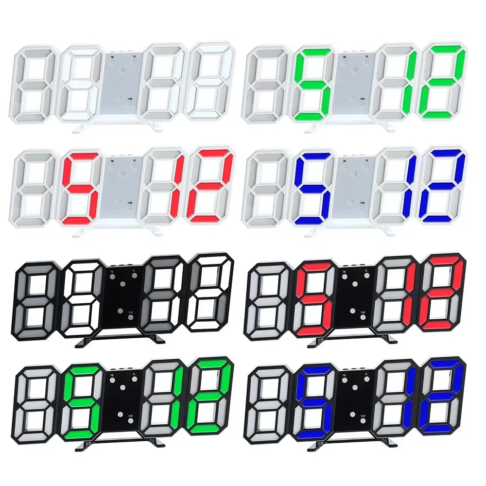 Reloj digital de pared, decoración para dormitorio, relojes electrónicos ajustables, relojes 3D LED para decoración del hogar, reloj con modo nocturno que brilla.
