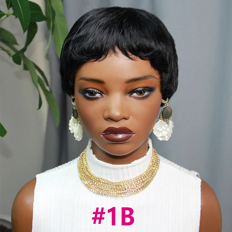 Pixie Cut Human Hair Wigs Short Wigs for Women Color 30 Layered Pixie Wig With Bangs Blonde Full Machine Made Wig On Sale
