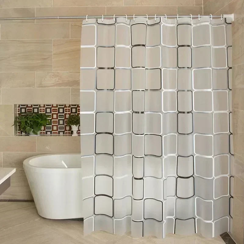 Cortinas de ducha de baño Impermeable Cortina de baño PEVA Patrón geométrico moderno a cuadros Decoración del hogar de granja Translúcido