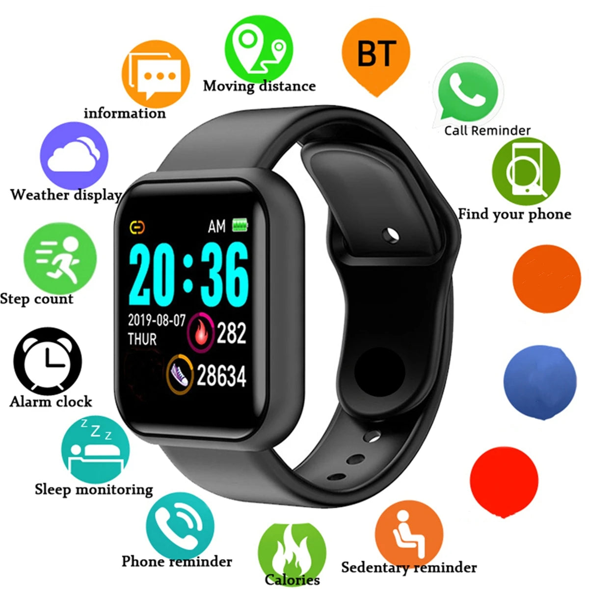Smart Watch 116Plus D13 Y68 Pulsera deportiva para correr y monitorear el ritmo cardíaco, recordatorio de mensajes, reloj inteligente para hombre y mujer