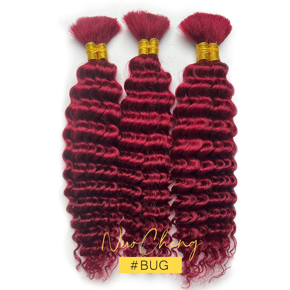 Deep Wave Bulk Human Hair for Braiding No Weft 100g (1 Pack-2 Bundles) Brazilian Virgin Human Hair Braiding Hair For BOHO Braids