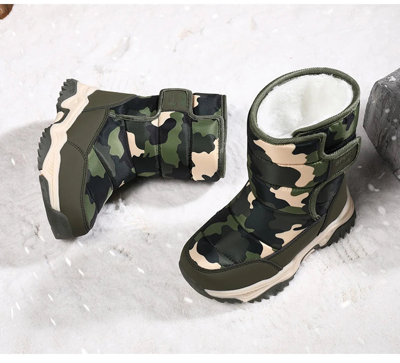 Winter Children Shoes Plush Waterproof Fabric Non-Slip Girl Shoes Rubber Sole Snow Boots Fashion Warm Outdoor Boots