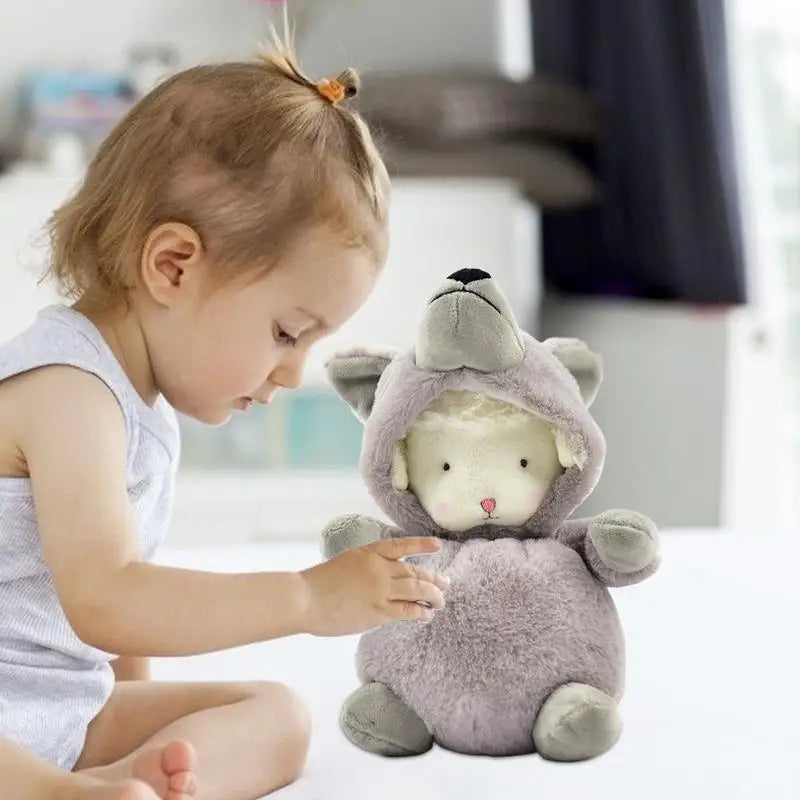 Peluche mouton peluche animaux jouet habiller petite poupée agneau transformation en loup gris / canard jaune / dinosaure peluche agneau Dol