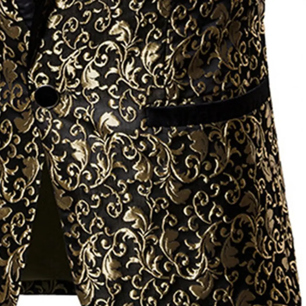 Chaqueta de hombre de lujo con jacquard, un botón, corte ajustado, cuello vuelto, de alta calidad, para bodas y banquetes