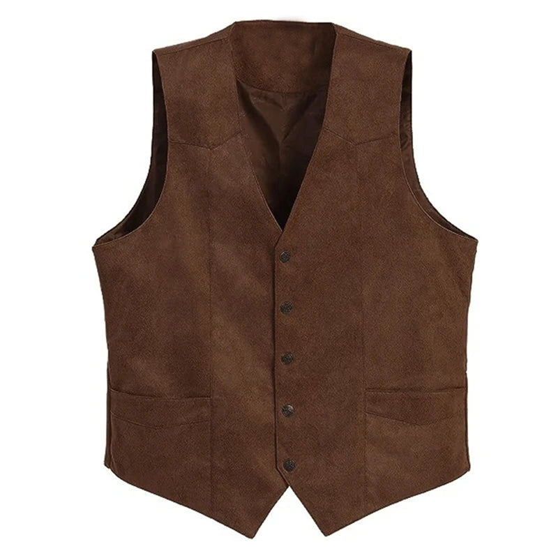 Chaleco Vintage para Hombre de un Solo Botón sin Mangas con Dobladillo Curvo Ropa Exterior Masculina