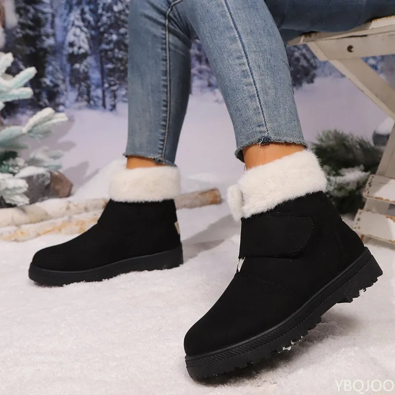 Botas de nieve elegantes y minimalistas para mujer, nuevas botas versátiles de invierno a la moda de gamuza con suela gruesa, cálidas y cómodas para mujer