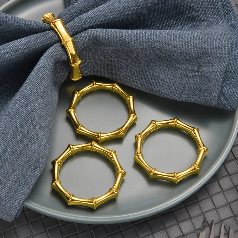 Servilleteros Anillos de Metal Dorado con Diseño de Bambú para Fiestas, Versátiles, para Bodas, Cenas y Decoración de Mesa
