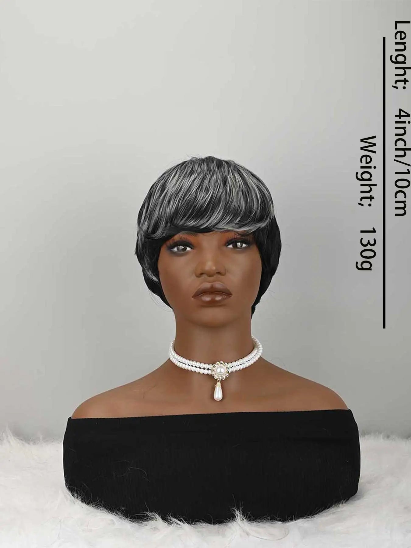 Short Wigs for Women Natural Layered black wigs with Bangs for Women Synthetic Curly Pixie Wigs Short Hair for Women Heat Resistant Fiber Wig for Daily Use (Grey Mixd Black)