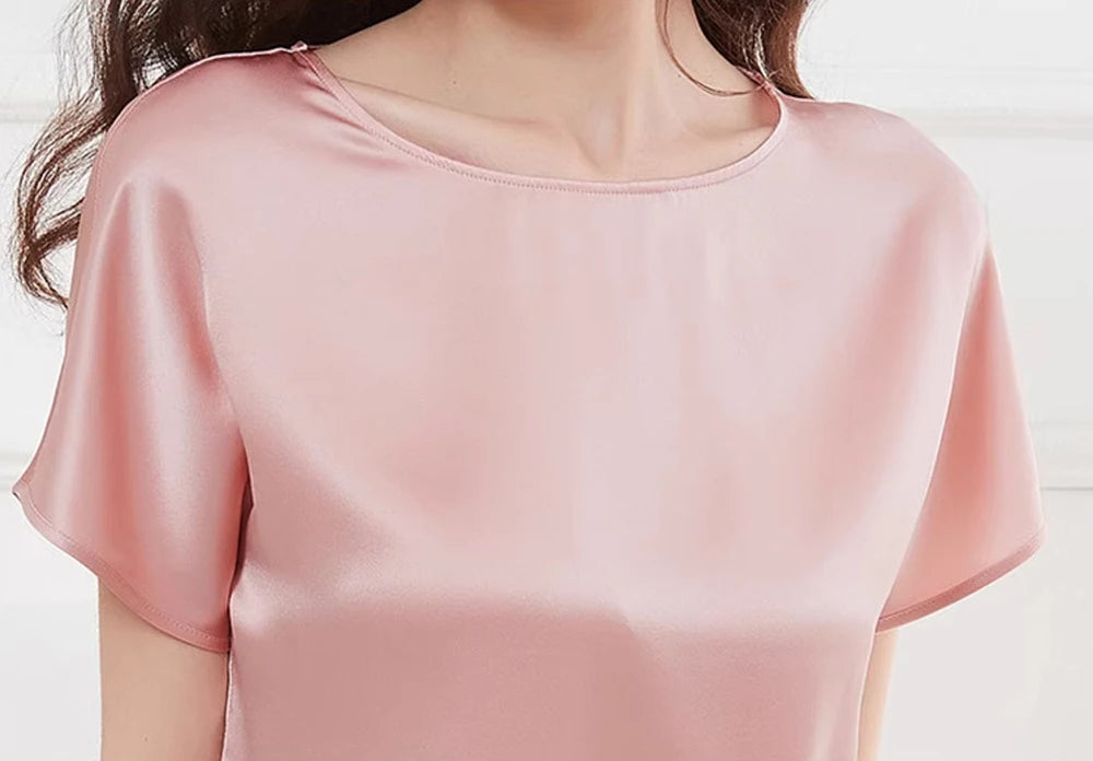 Conjunto de pijama de 2 piezas para mujer, pantalones capri, top de manga corta, seda de morera de 19 mommes, ropa de dormir, pijamas, ropa de estar por casa M-3XL