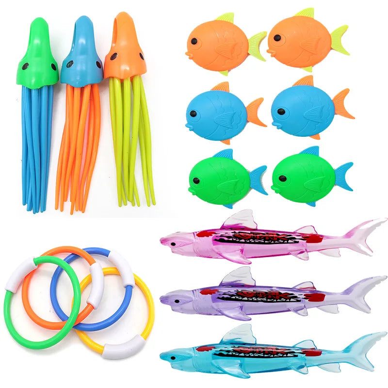 Juguetes de natación y buceo para niños con peces y delfines, boya para piscina, búsqueda del tesoro, buceo, diamantes de agua, juego de juguetes acuáticos para niños, juego reutilizable de regalo