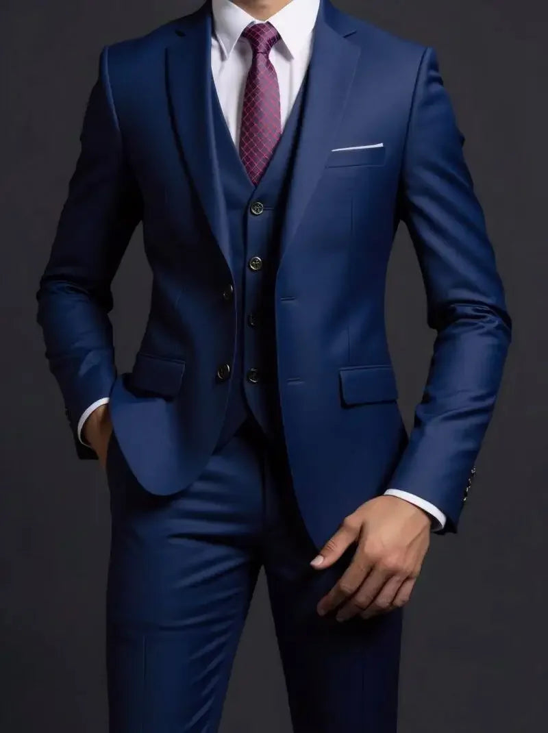 Traje (blazer + chaleco + pantalón) de hombre, elegante, de negocios, estilo británico, color liso, para banquete, anfitrión o boda, informal