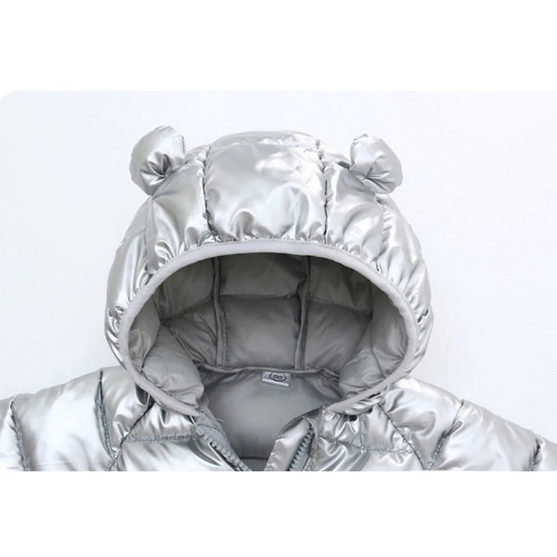Chaqueta de invierno cálida para niños pequeños, abrigo con capucha, chaqueta lisa para niñas y niños, ropa exterior brillante, orejas bonitas, ropa para niños de 2 a 6 años