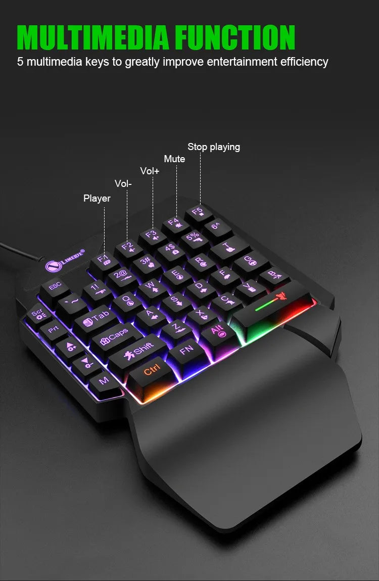 Teclado gaming de una mano y 35 teclas, mini teclado USB ultradelgado con retroiluminación para ordenador portátil, de sobremesa y smartphone
