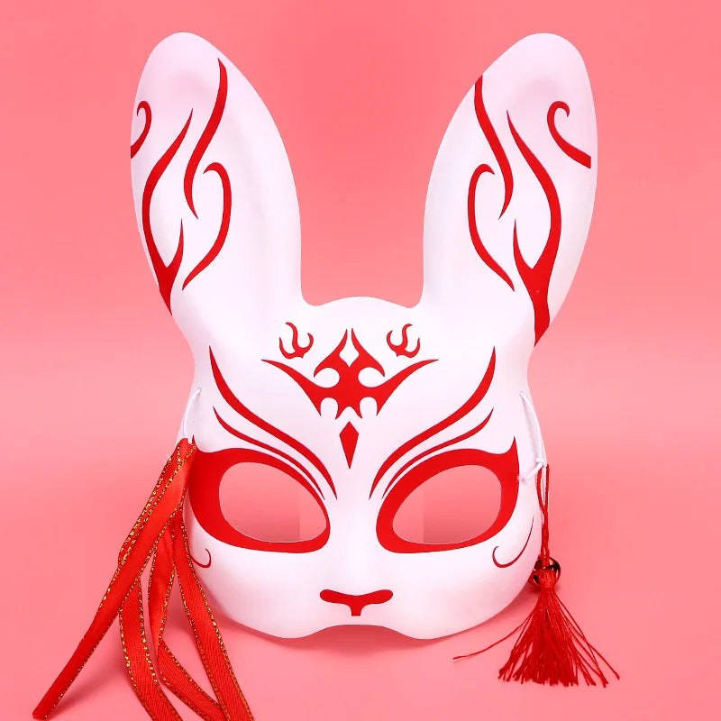 Máscara de conejo de estilo japonés, máscaras de media cara, zorros, conejo, accesorios de cosplay, máscaras de fiesta de disfraces de Halloween, máscara de anime para mujeres y hombres