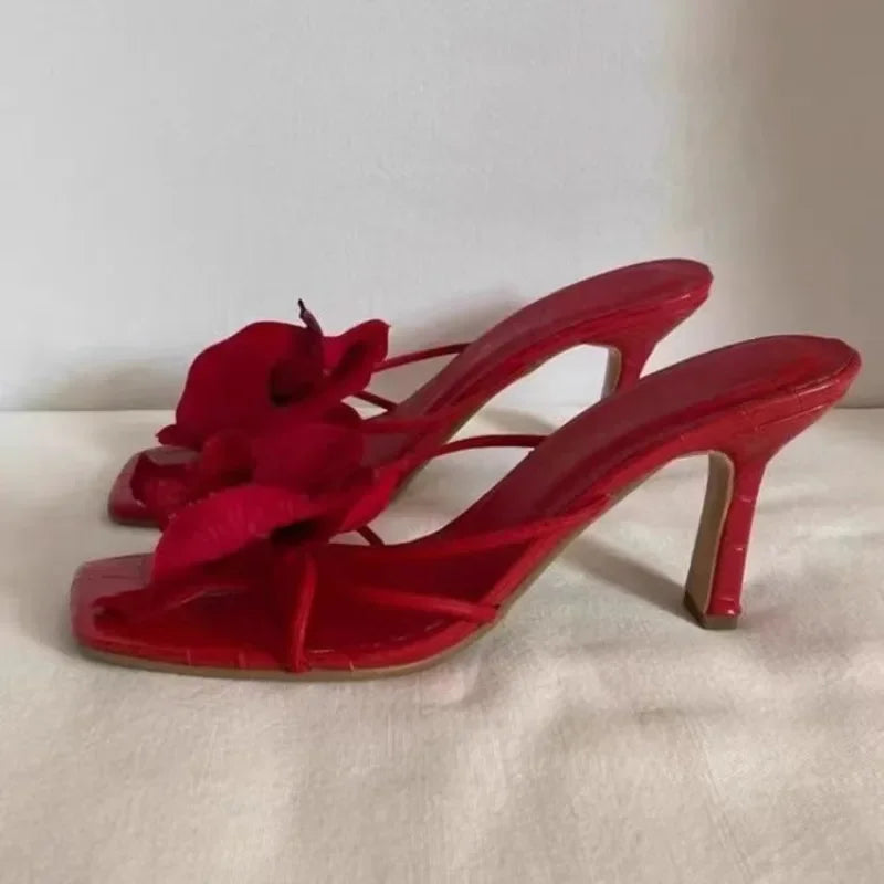 Brand Shoes Female Summer New Elegant Flowers Design Women's Slippers Casual Fashionable Outer Wear High Heel Slides Women