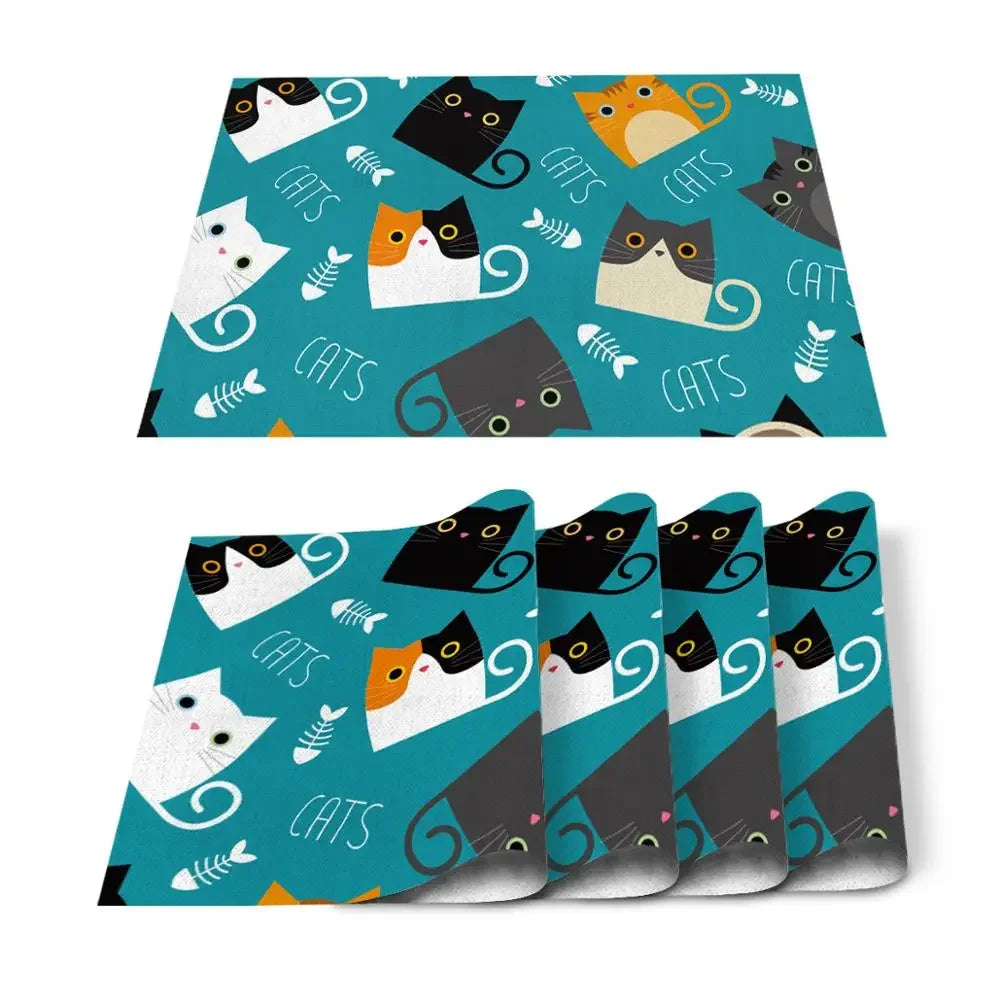Individuales para mesa de comedor con diseño de gato, animal, lindo, blanco y negro, para mascotas, para cocina, bar, posavasos