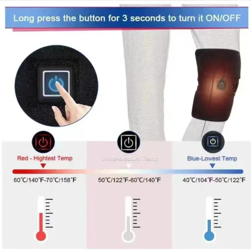 Genouillère chauffante électrique - Une genouillère chauffante alimentée par USB, adaptée aux articulations, avec une bande chauffante ajustable, idéale pour un usage quotidien.