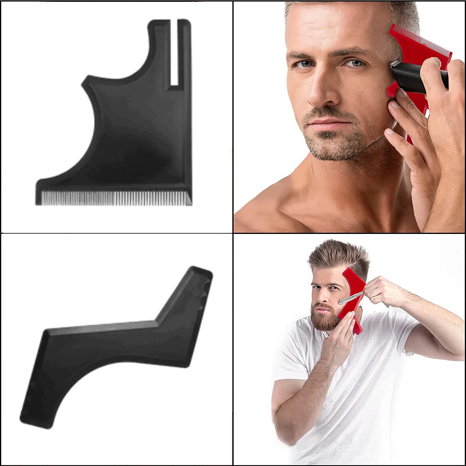 Kit de corte de pelo, barba, perilla, plantilla para afeitar el escote, herramienta para dar forma a la línea del cabello, kit de peluquería, suministros de barbería
