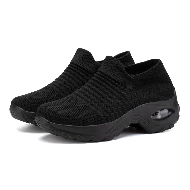 Zapatillas deportivas de mujer, moda de verano, color negro, informales, de malla transpirable, ligeras, con cámara de aire, antideslizantes, para correr