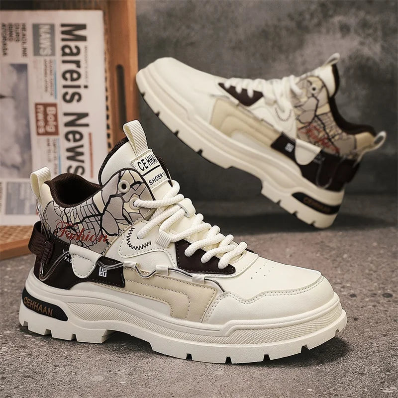 Mens Sports Shoes Autumn Winter New High Top Fashion Color Blocking Design Wear-resistant Snug Sports Mens Short Boots