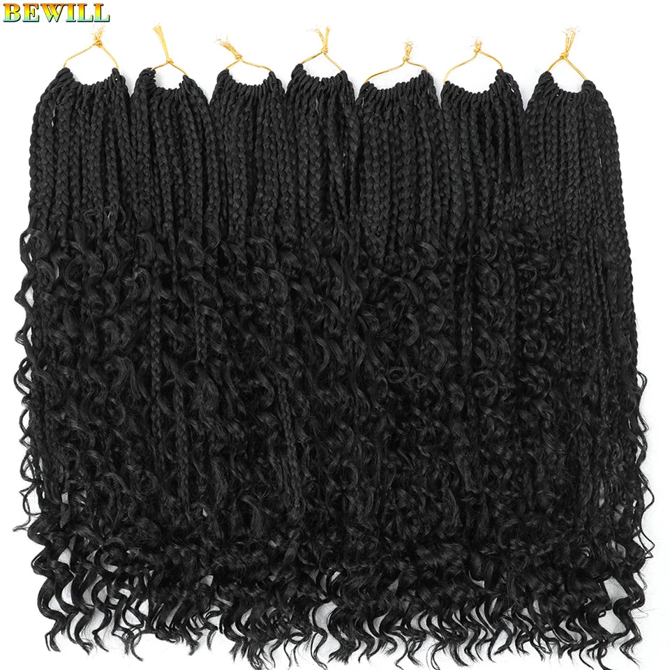 18" Long Boho Braids Extensions Goddess Box Braids Crochet Hair Black Purple Pink Synthetic Braiding Hair Bohemian Hippie Braids