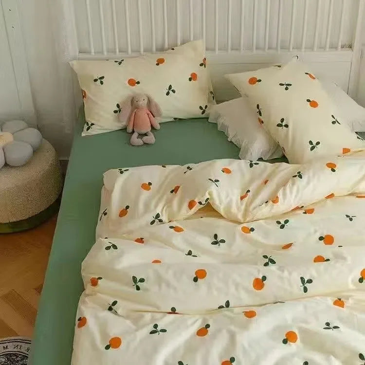 Juego de ropa de cama Kawaii para niños y adultos, sábana encimera, funda de edredón, funda de almohada, tamaño individual, doble, completo, ropa de cama floral de cerezo, textil para el hogar