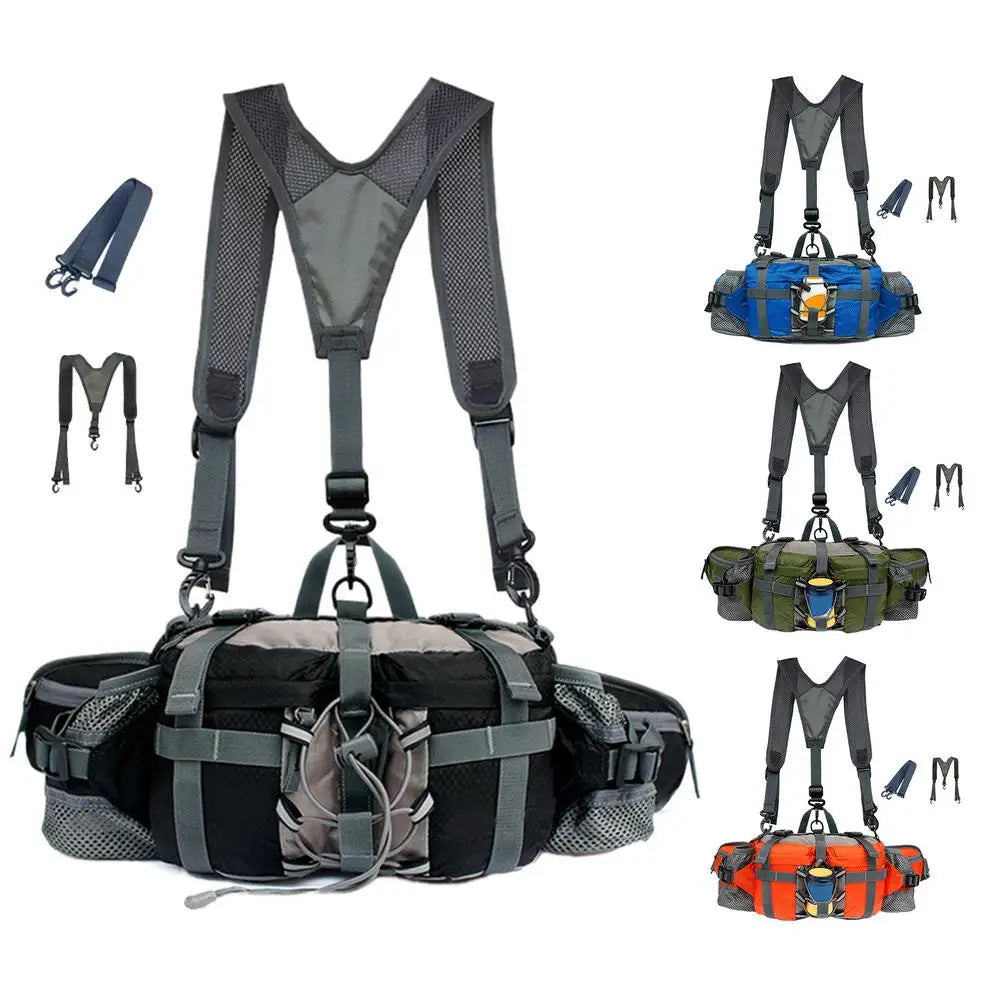 Sac banane de randonnée avec 2 porte-bouteilles d'eau, sac banane d'extérieur, sac à dos de cyclisme étanche, sangle réglable, sac de rangement pour le sport