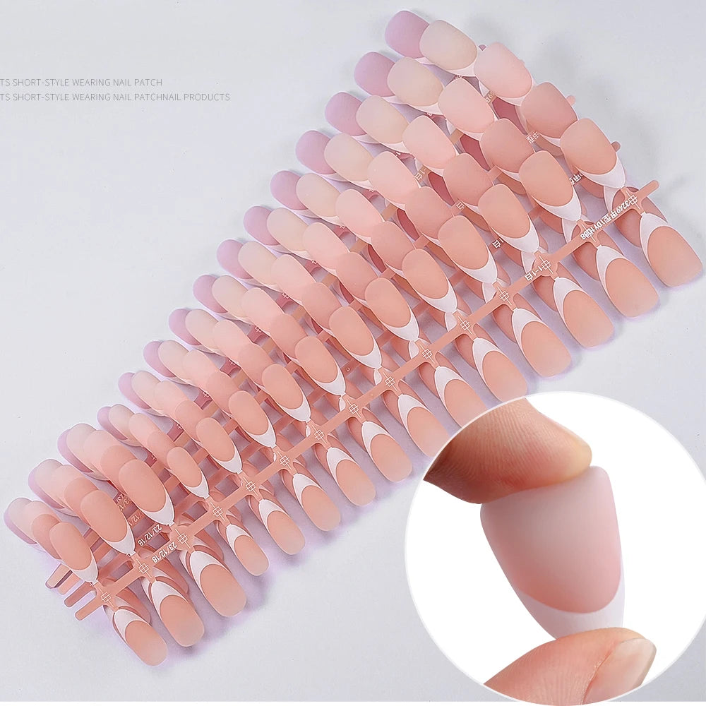 150/100/24Pcs Pink Matte French Press On Nail Tips Soft Full Cover Fake Nails Oval Almond False Nails Natural Extension Manicure