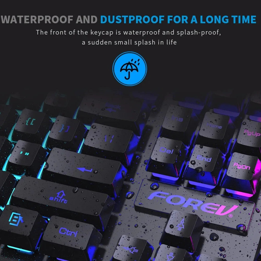 Teclado mecánico retroiluminado de 104 teclas, teclado de juego con cable, teclado luminoso resistente al agua y juego de ratón para PC, portátil, oficina para jugadores