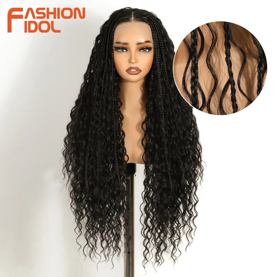 FASHION IDOL 13X4 Box Twist Braided Lace Wig For Black Women Synthetic Lace Frontal Wigs Blonde Faux Locs Wig Goddess Braids Wig