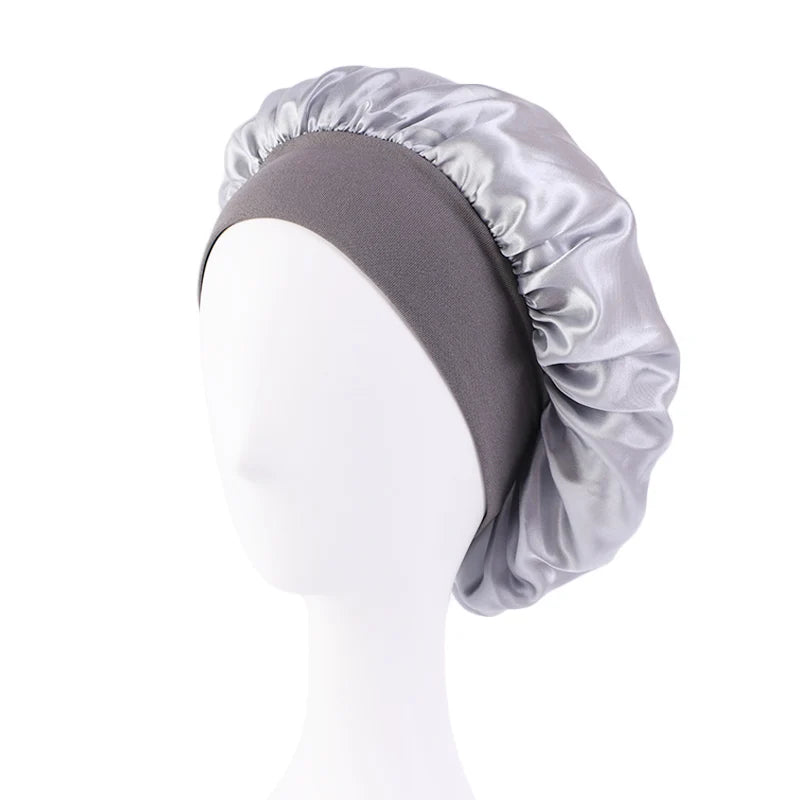 Gorros de satén lisos para mujer, con ala ancha, para dormir, bañarse, gorro unisex, con banda elástica, para el cuidado del cabello