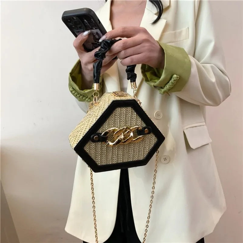 Straw Chain Shoulder Bag