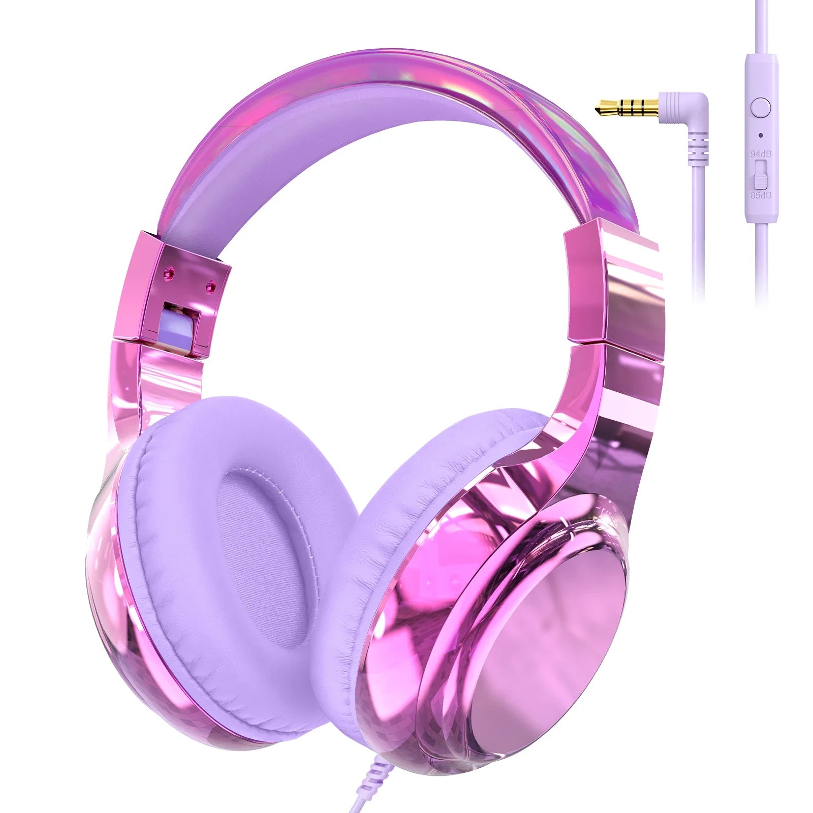 Casque filaire pour enfants pour l'école 85/94 dB Volume limité Casque supra-auriculaire pour enfants filles Casque de jeu pliable avec micro