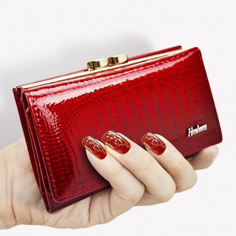 Cartera de piel charol de lujo para mujer Estilo euro-americano Monedero de diseñador Piel de vaca Patrón de cocodrilo Compacta Alta calidad