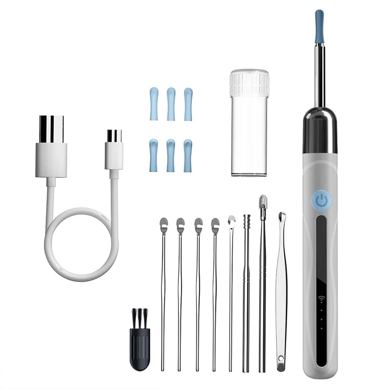 Cámara de limpieza visual de oídos WIFI, removedor de cerumen digital con 6 LED, resistente al agua, 4.2MM HD1080P, estuche con cucharas para oídos