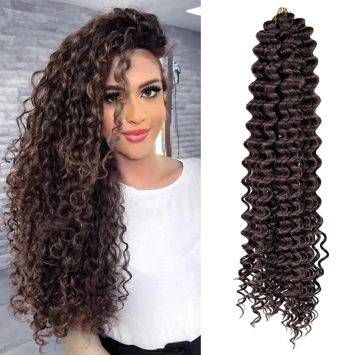 Syntetisk 22 tommers dyp bølget vri heklet hår syntetisk afro krøllete hår heklet fletter ombre brun flettehår extensions
