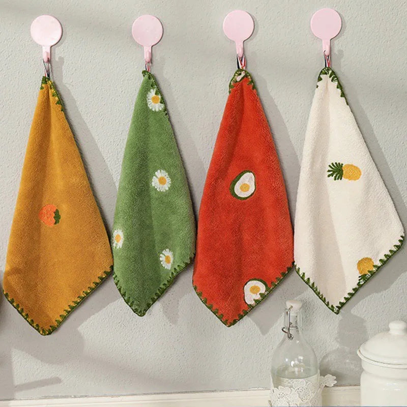 Absorbent Hand Towel with Fruit Embroidery, Super Soft, Hangable, Quick Dry, Bathroom, Kitchen.