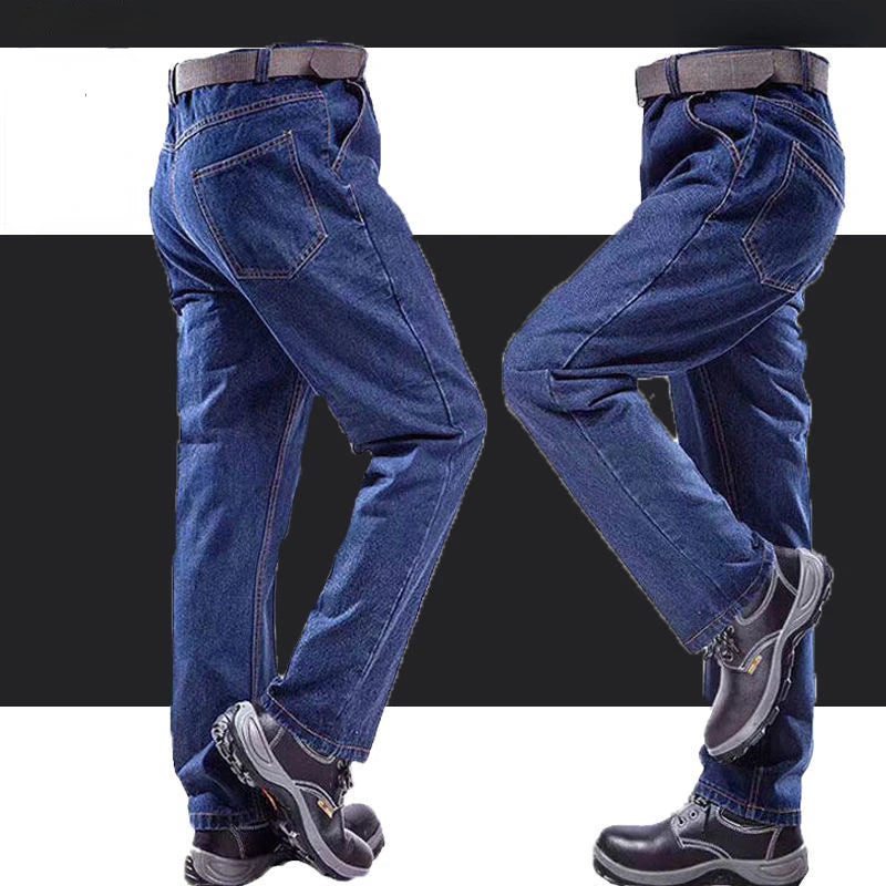 Peto pantalón ropa de hombre pantalones resistentes al desgaste anti-escaldaduras engrosamiento algodón ropa de trabajo de mezclilla pantalones de trabajo múltiples bolsillos