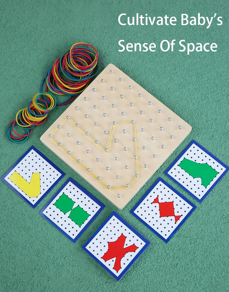 Juego de juguetes de madera Montessori de matemáticas para niños, figuras geométricas, banda elástica, tabla de clavos, juguete educativo creativo, regalo de Navidad ideal