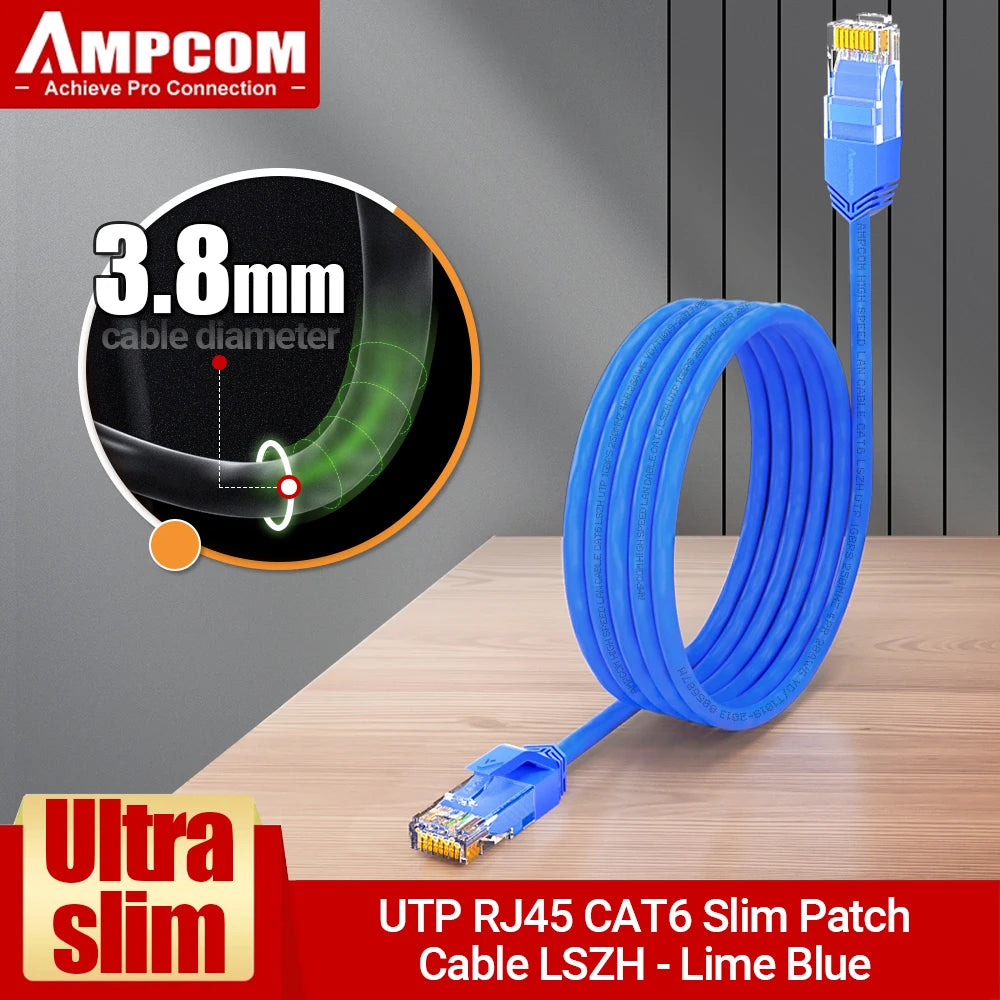 AMPCOM Ethernet Cable, Ultra Thin Cat6 RJ45 Lan Cable UTP RJ 45 Networking Cables Patch Cord for Desktop Computers Modem Router