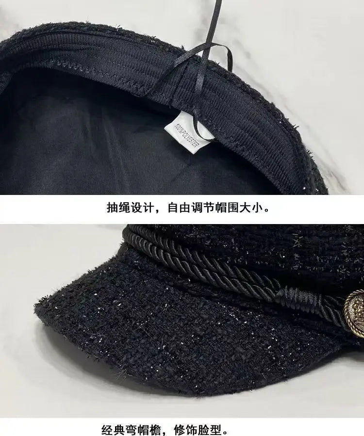 Moda Mujer Hombre Gorra Militar Primavera Otoño Gorras Marineras Negras Boina para Mujer Gorra Plana de Capitán Viaje Sombrero Octagonal Cadete