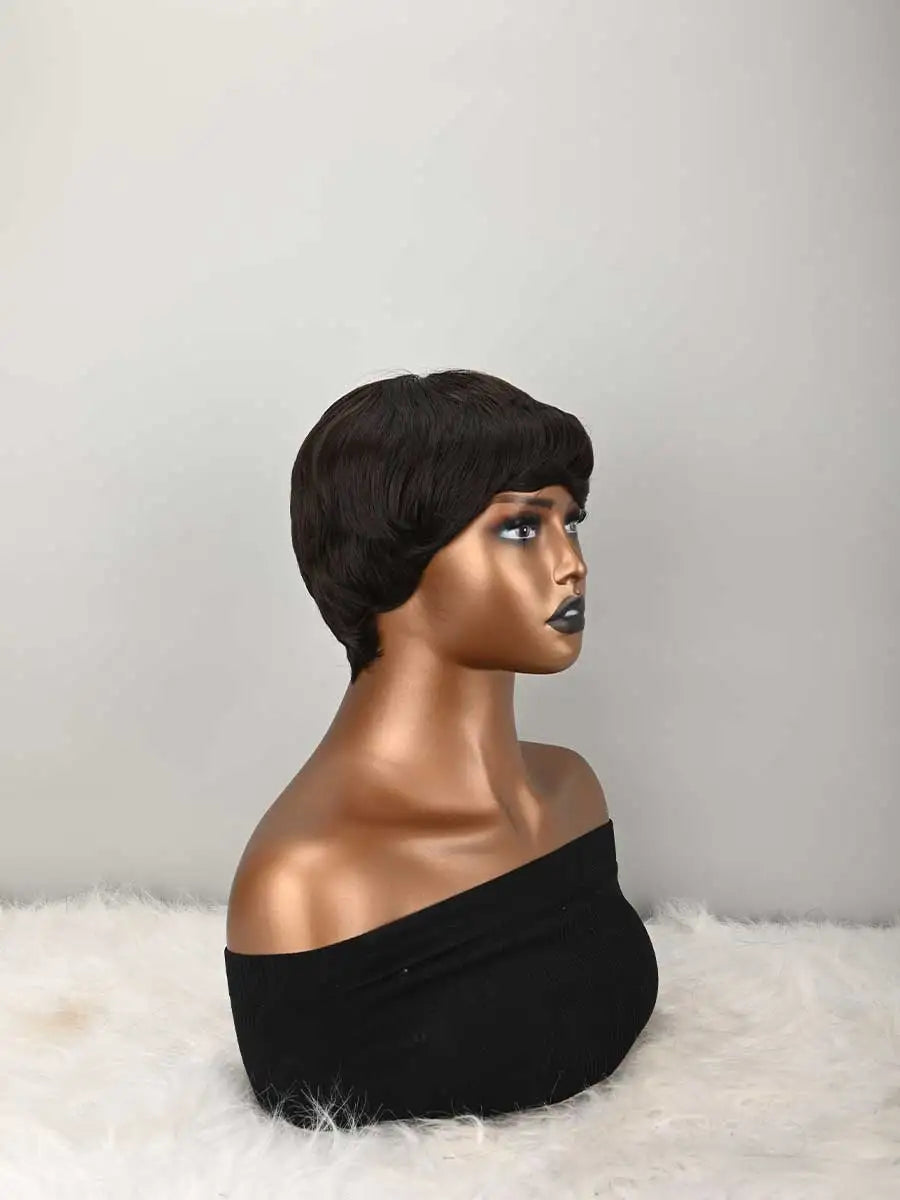 Dark Brown Short Bob Wig For Pixie Cut Wigs Glueless Wig None Lace Front Wig With Bangs Natural dark brown Straight Full Machine Made Short Layered For Daily Use