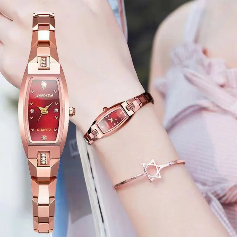 Pequeños Relojes de Pulsera Dorados Retro para Mujer Relojes de Pulsera Vintage con Brazalete de Acero Relojes de Pulsera de Cuarzo Negros Reloj Mujer